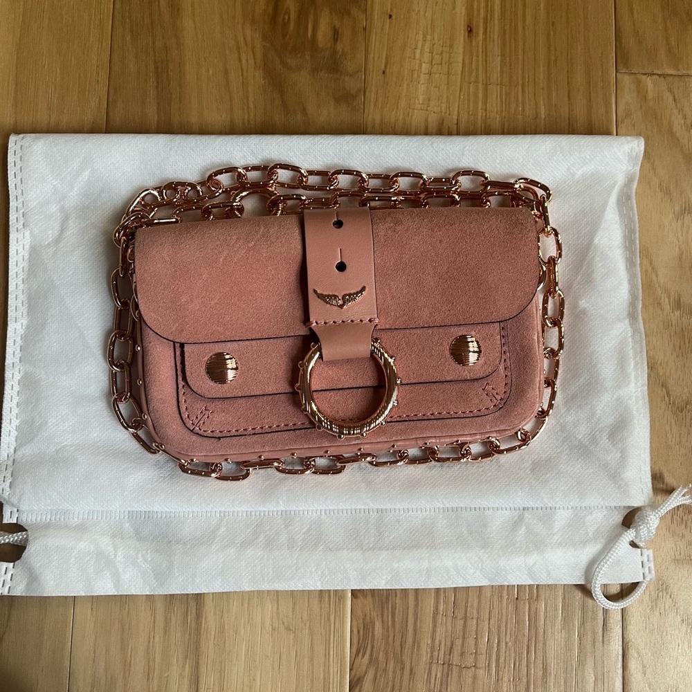 Zadig & Voltaire pink suede and leather mini purse